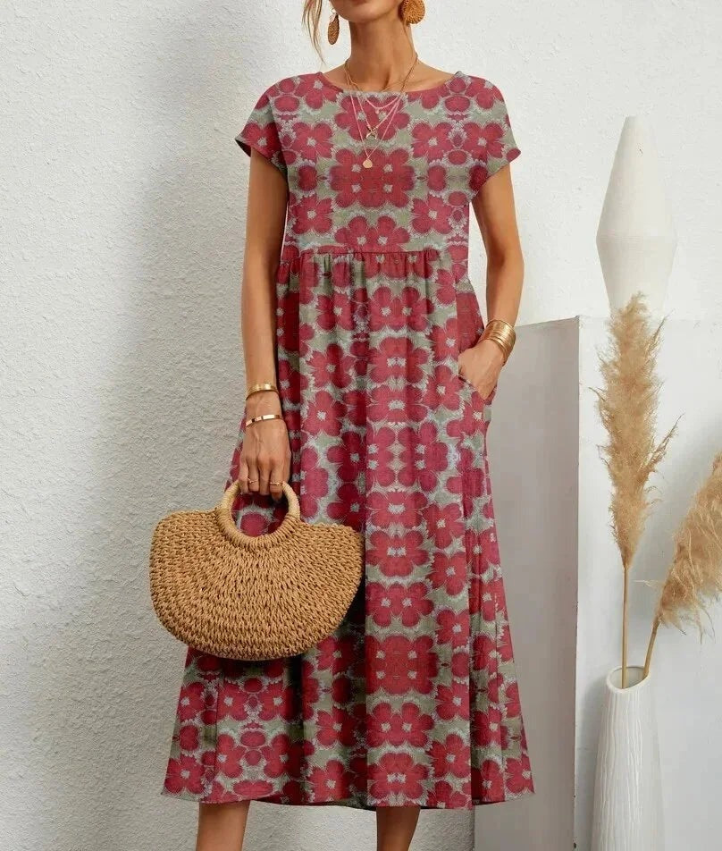 Patricia - Women's midi dress in floral print cotton with pockets - photo 5
