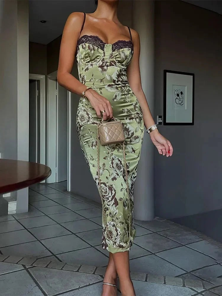 Women's Floral Satin Corset Strapless Midi dress for Summer Evenings - photo 4