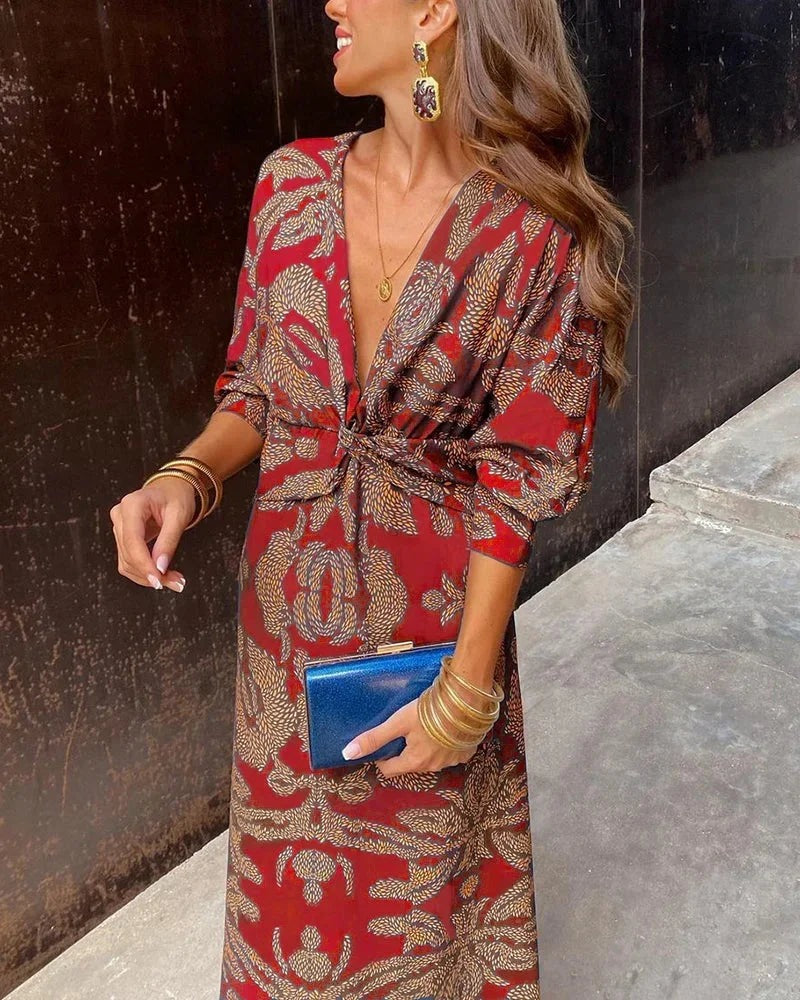 Tessa - Floral print wrap midi dress with long sleeves - photo 10