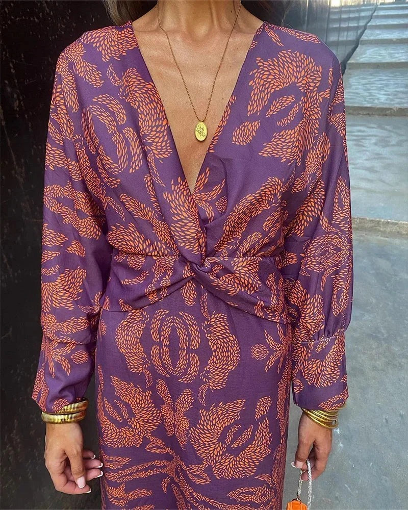 Tessa - Floral print wrap midi dress with long sleeves - photo 13