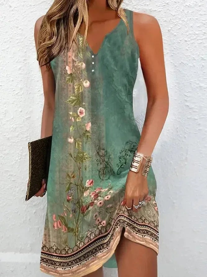 Quinn - Women's short bohemian floral dress with V-neck for summer - photo 1