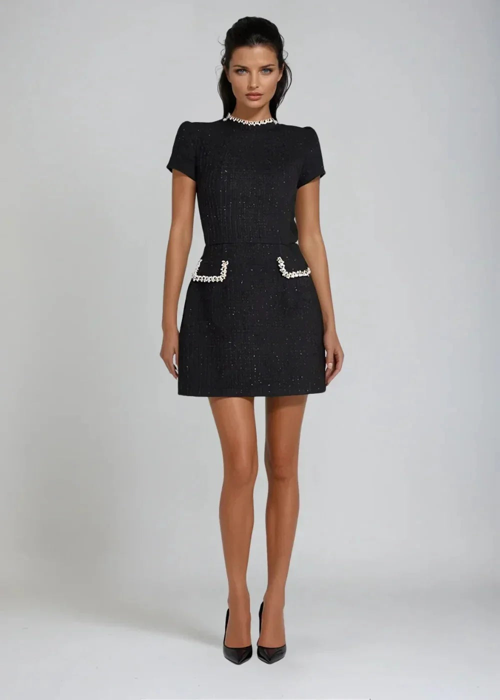 Brielle - Women's short evening dress with high beaded neckline - photo 1