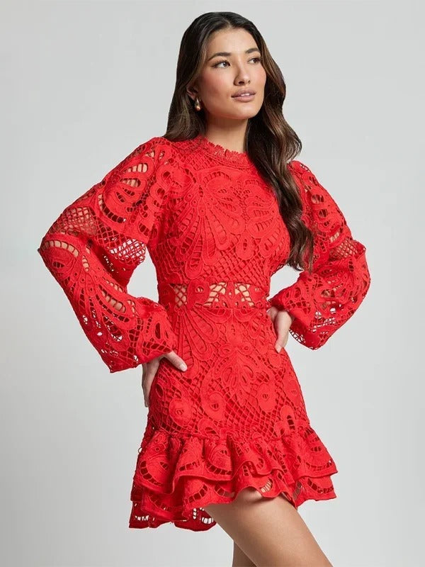 Maeve - Elegant short lace dress for women with long sleeves for evening - photo 9