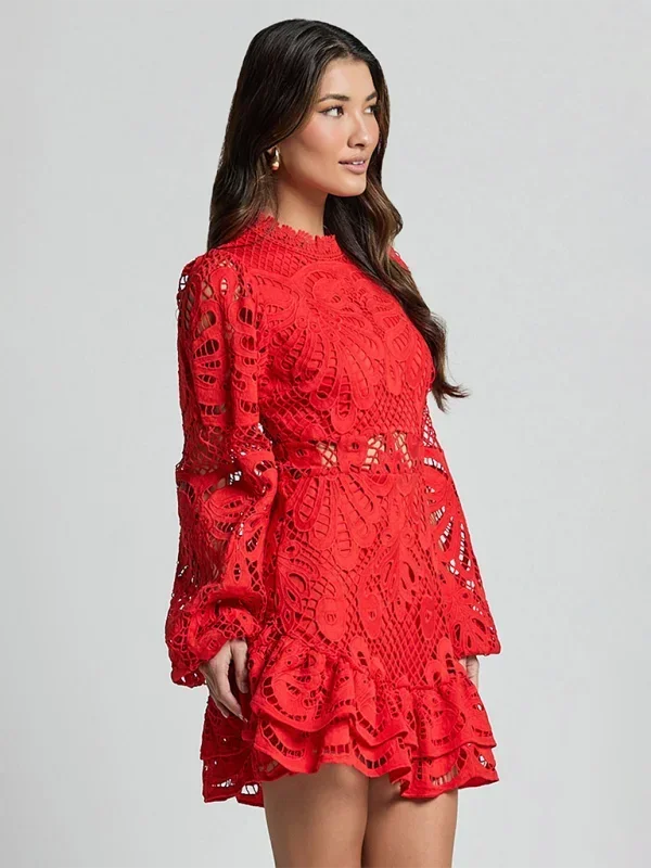 Maeve - Rochie scurtă elegantă din dantelă cu mâneci lungi, pentru seară, pentru femei