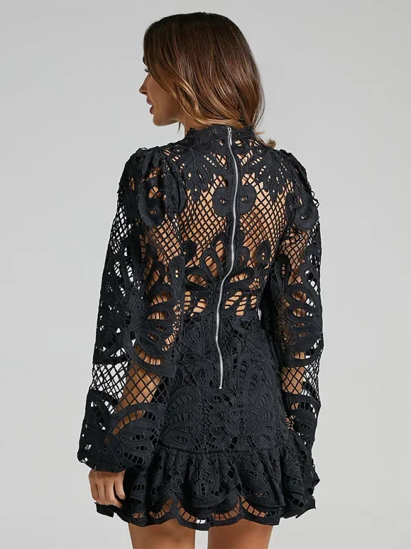 Maeve - Rochie scurtă elegantă din dantelă cu mâneci lungi, pentru seară, pentru femei