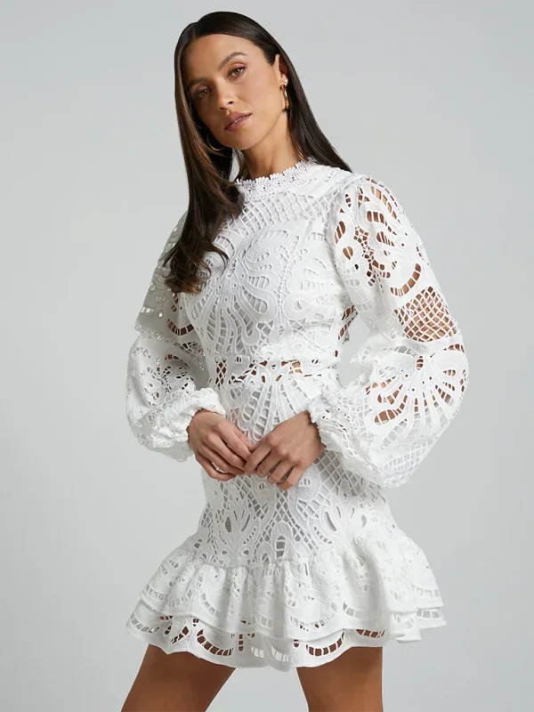 Maeve - Rochie scurtă elegantă din dantelă cu mâneci lungi, pentru seară, pentru femei