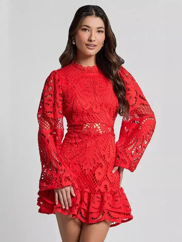 Maeve - Rochie scurtă elegantă din dantelă cu mâneci lungi, pentru seară, pentru femei