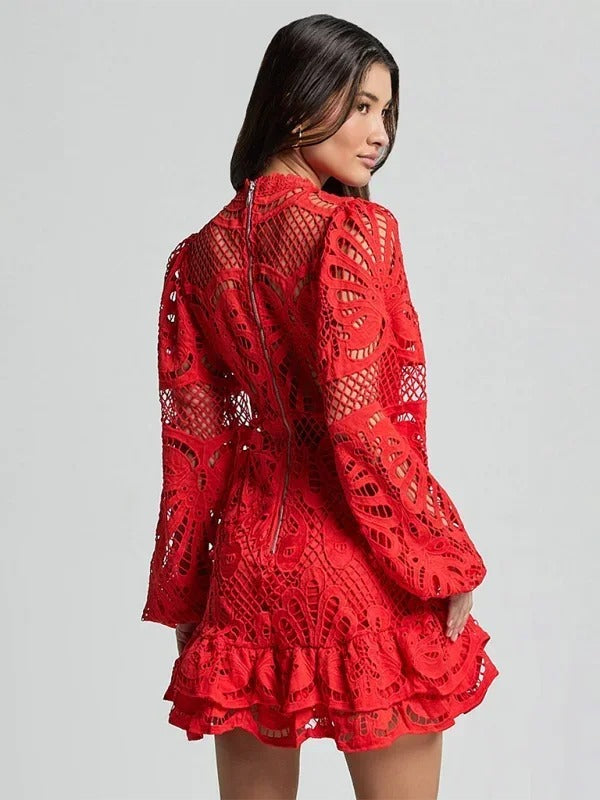 Maeve - Elegant short lace dress for women with long sleeves for evening - photo 7