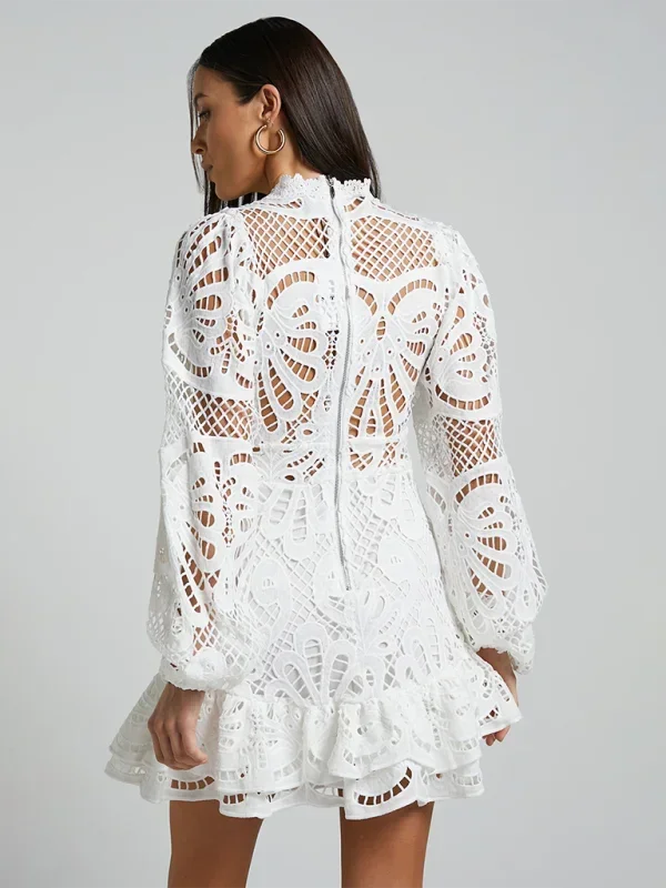 Maeve - Rochie scurtă elegantă din dantelă cu mâneci lungi, pentru seară, pentru femei