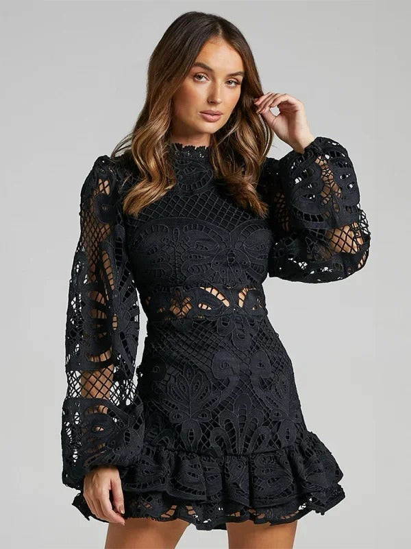 Maeve - Elegant short lace dress for women with long sleeves for evening - photo 5