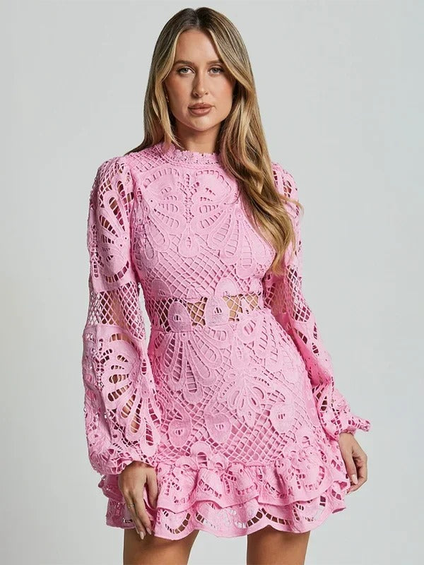 Maeve - Elegant short lace dress for women with long sleeves for evening - photo 3