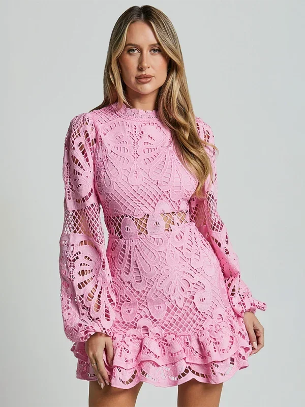 Maeve - Rochie scurtă elegantă din dantelă cu mâneci lungi, pentru seară, pentru femei