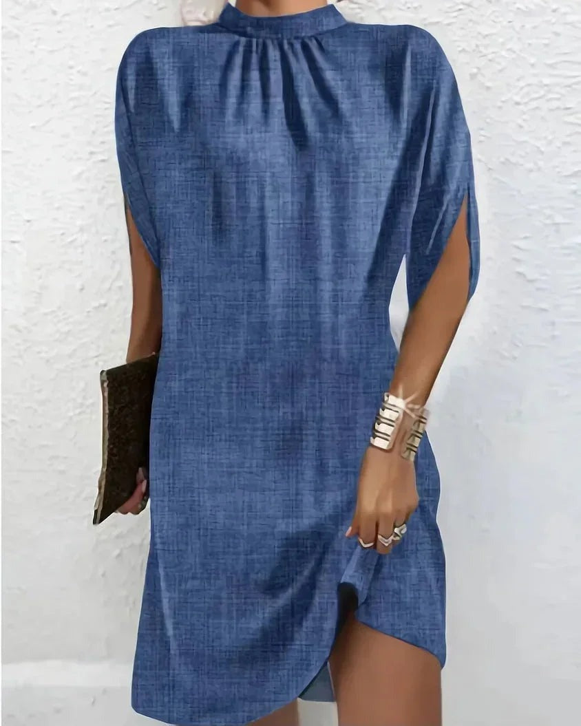 Hazel - Women's short evening dress with batwing sleeves and pleated collar - photo 3