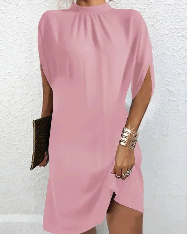 Hazel - Women's short evening dress with batwing sleeves and pleated collar - photo 6