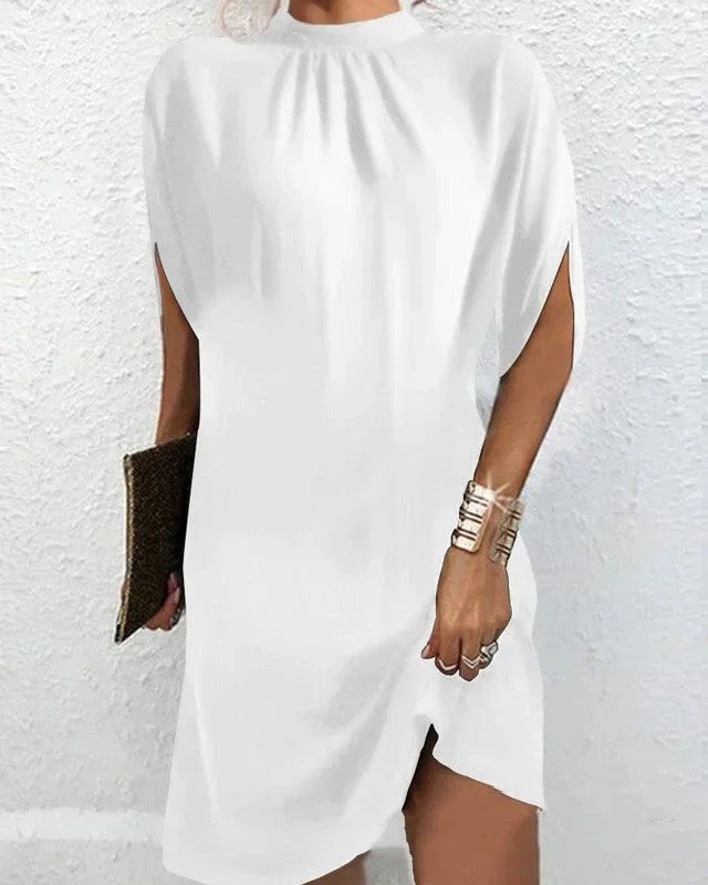 Hazel - Women's short evening dress with batwing sleeves and pleated collar - photo 4