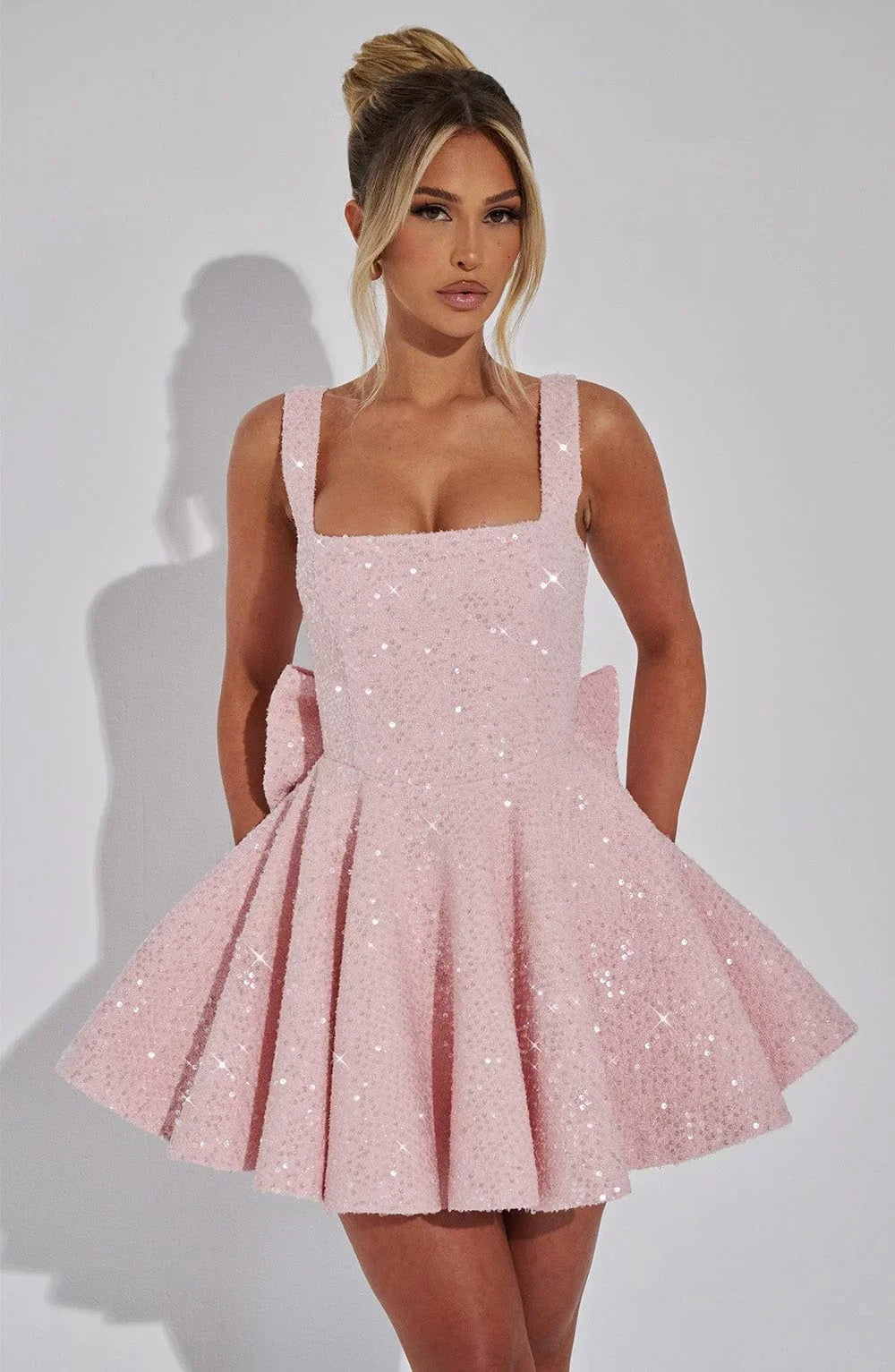 Celeste - Women's Sequined Party Dress with Bow - photo 3
