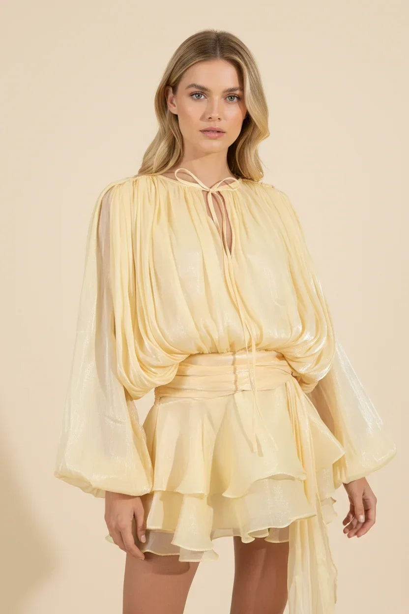 Romilly - Women's Mini Dress with Ruffle Trim and Puff Sleeves - photo 1