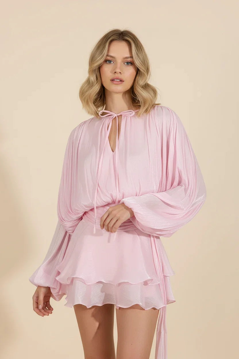 Romilly - Women's Mini Dress with Ruffle Trim and Puff Sleeves - photo 2