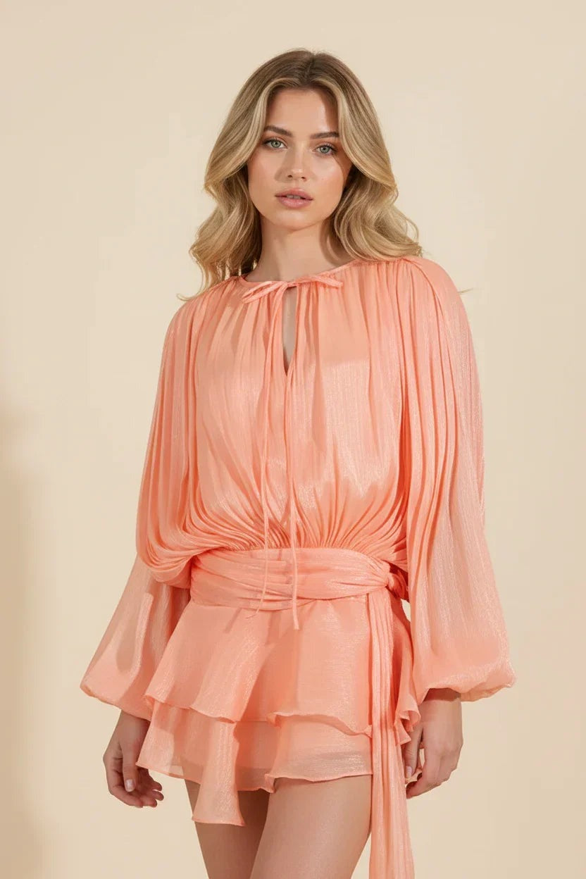 Romilly - Women's Mini Dress with Ruffle Trim and Puff Sleeves - photo 3