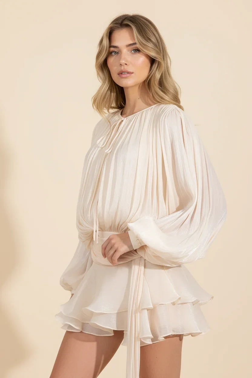 Romilly - Women's Mini Dress with Ruffle Trim and Puff Sleeves - photo 6