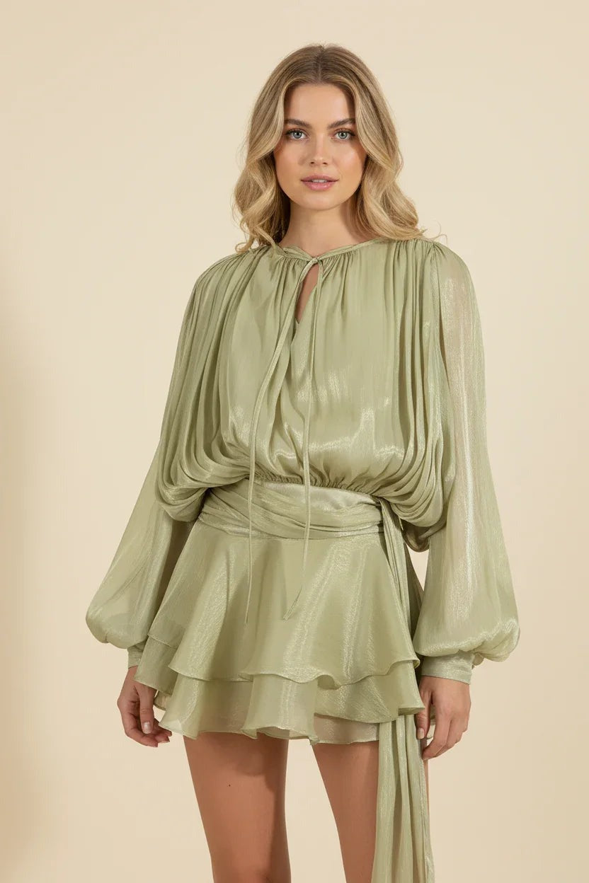 Romilly - Women's Mini Dress with Ruffle Trim and Puff Sleeves - photo 8