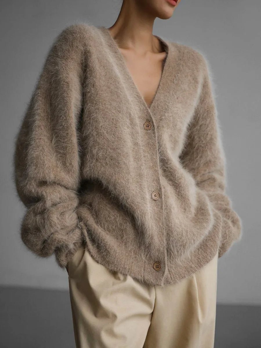 Rosalie - Women's Cardigan with Brushed Knit and Button Front