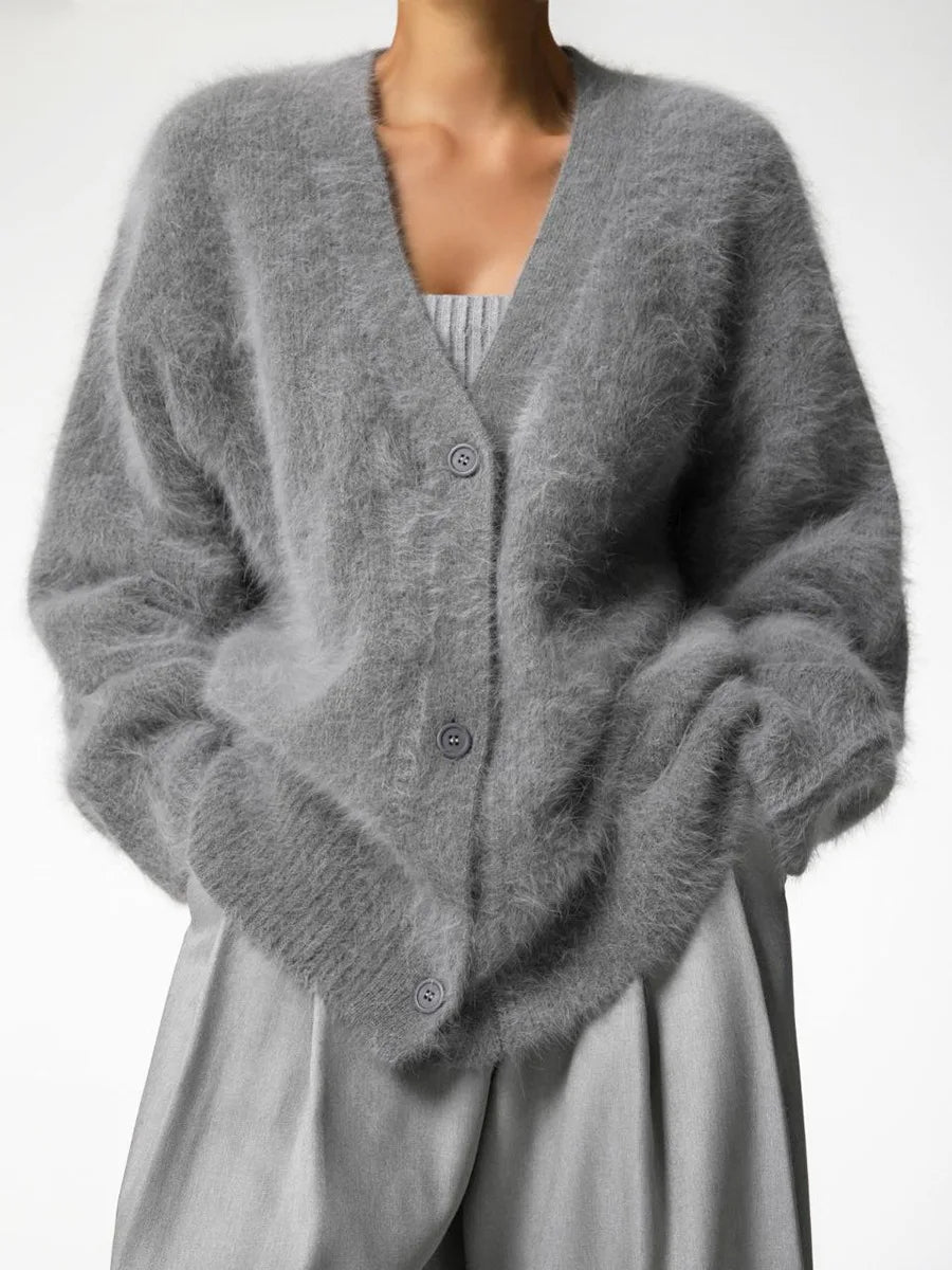 Rosalie - Women's Cardigan with Brushed Knit and Button Front