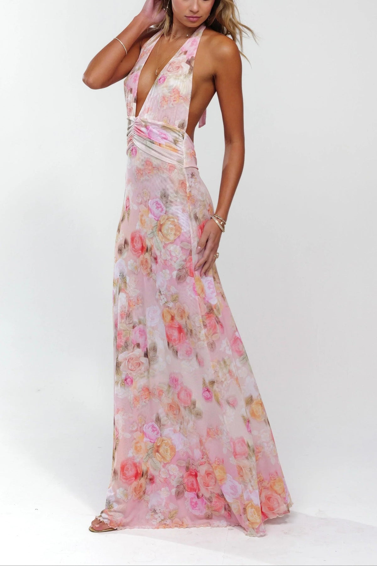 Rosaline - Women's Maxi Dress with Floral Print and Open Back - photo 3