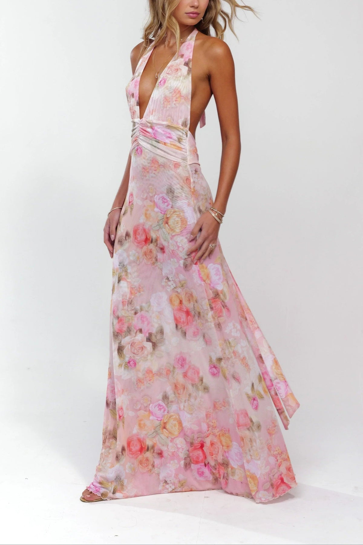 Rosaline - Women's Maxi Dress with Floral Print and Open Back - photo 4
