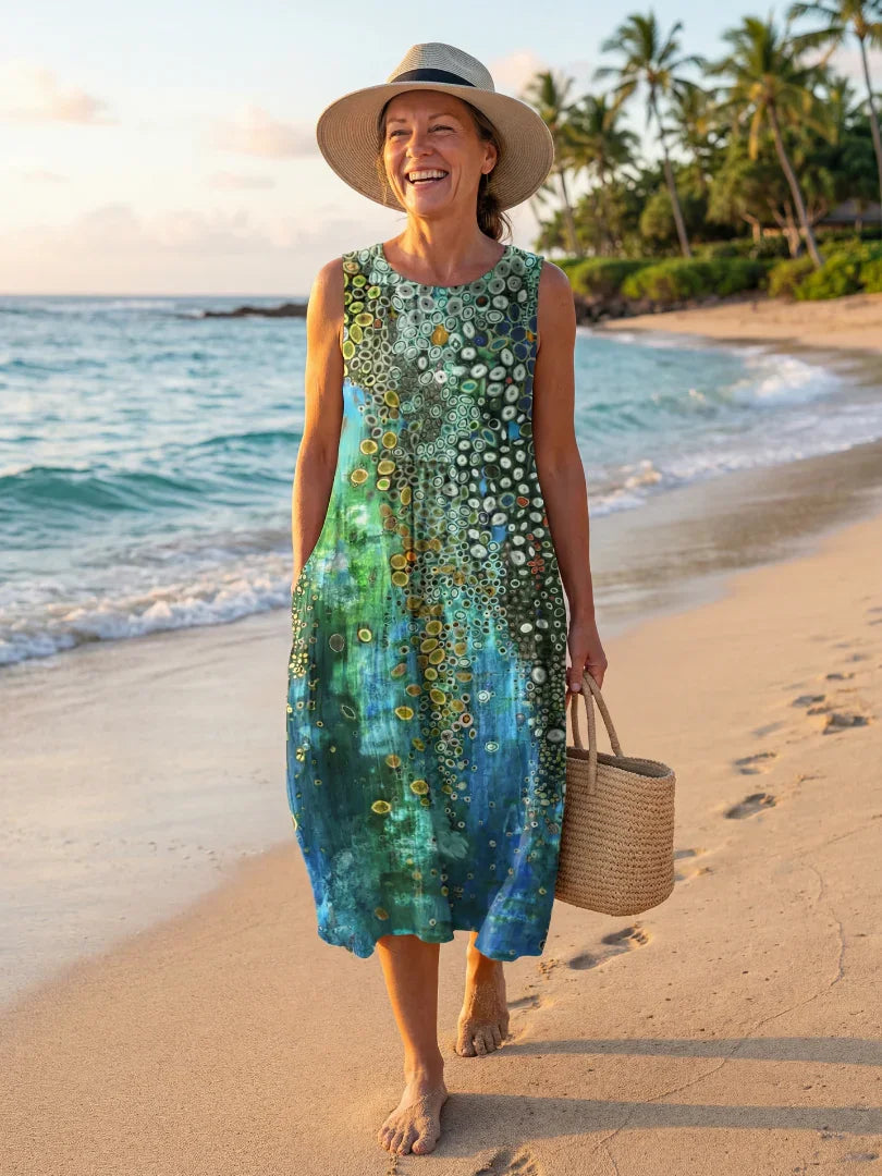 Ruthie - Women's Ocean Mosaic Sleeveless Midi Dress - photo 1