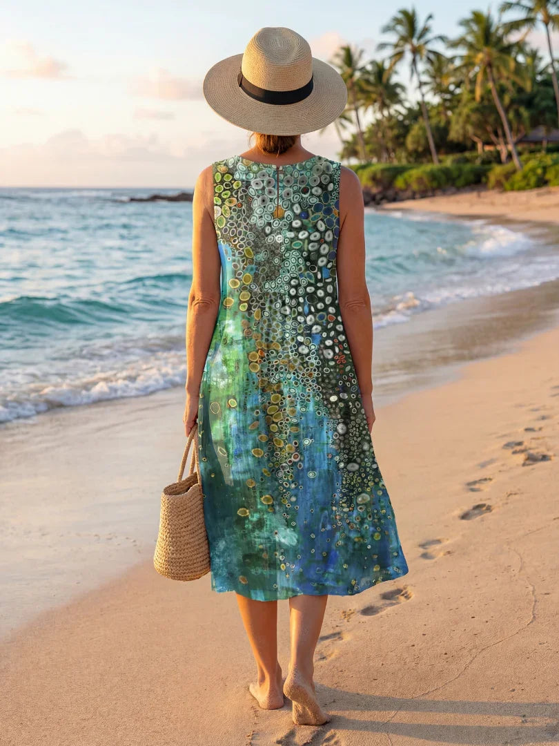 Ruthie - Women's Ocean Mosaic Sleeveless Midi Dress - photo 5