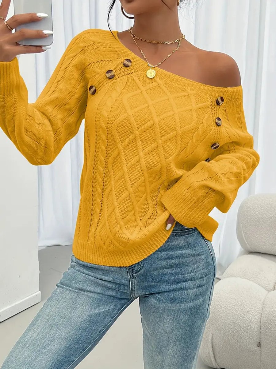 Sally - Women's Cable Knit Jumper with Button Front - photo 12