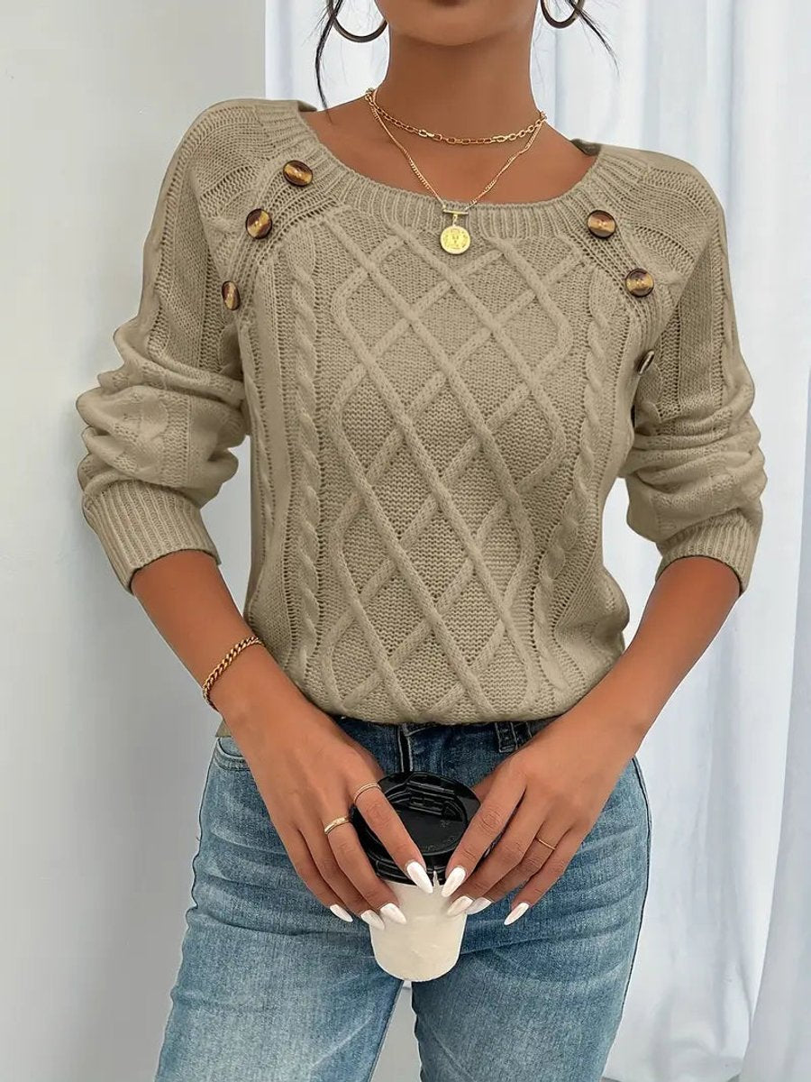 Sally - Women's Cable Knit Jumper with Button Front - photo 3