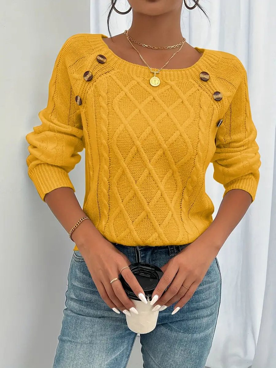 Sally - Women's Cable Knit Jumper with Button Front - photo 5