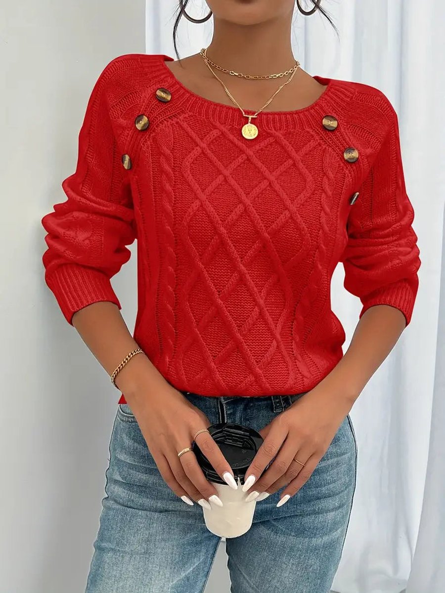 Sally - Women's Cable Knit Jumper with Button Front - photo 7