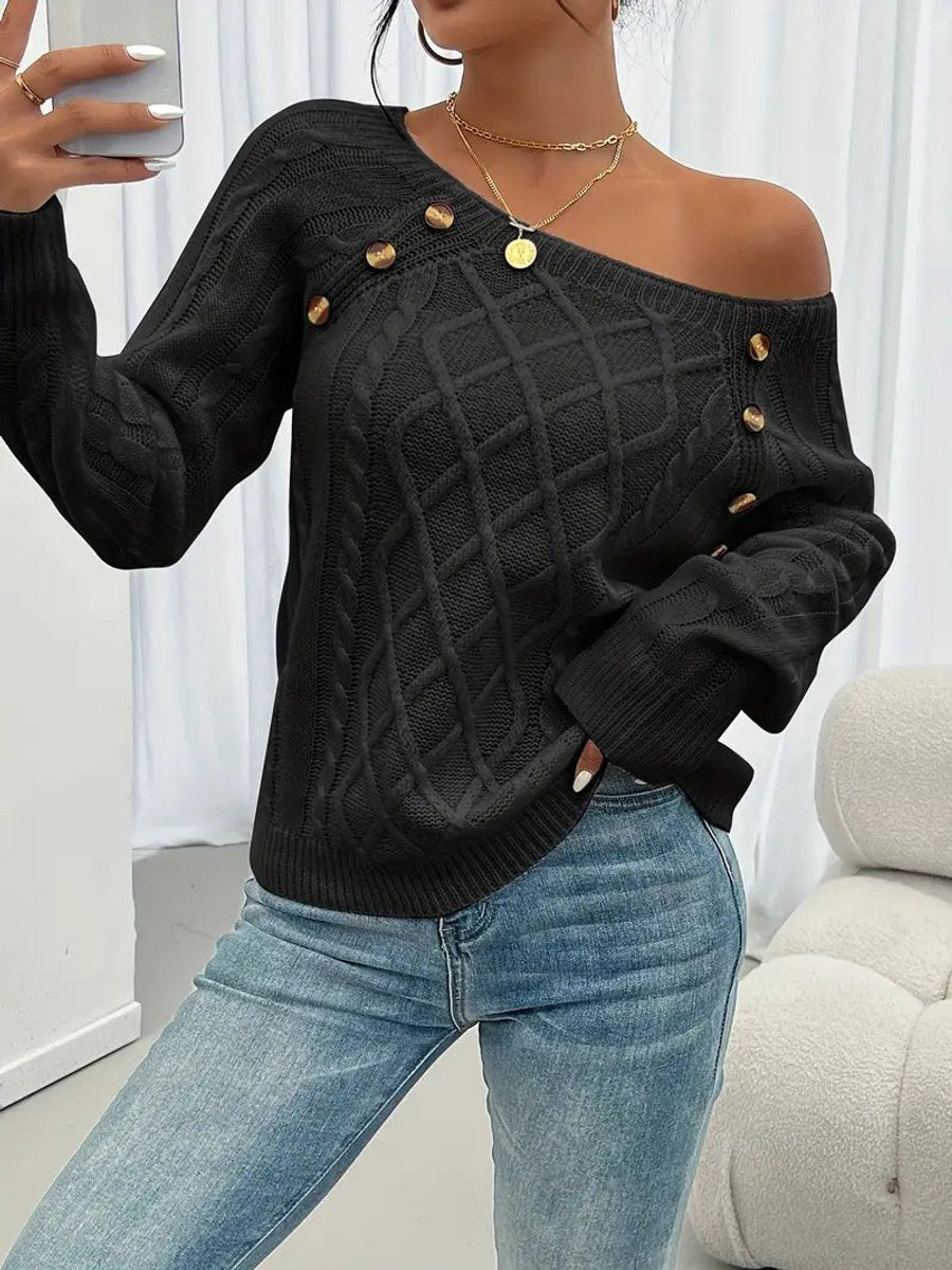 Sally - Women's Cable Knit Jumper with Button Front - photo 9