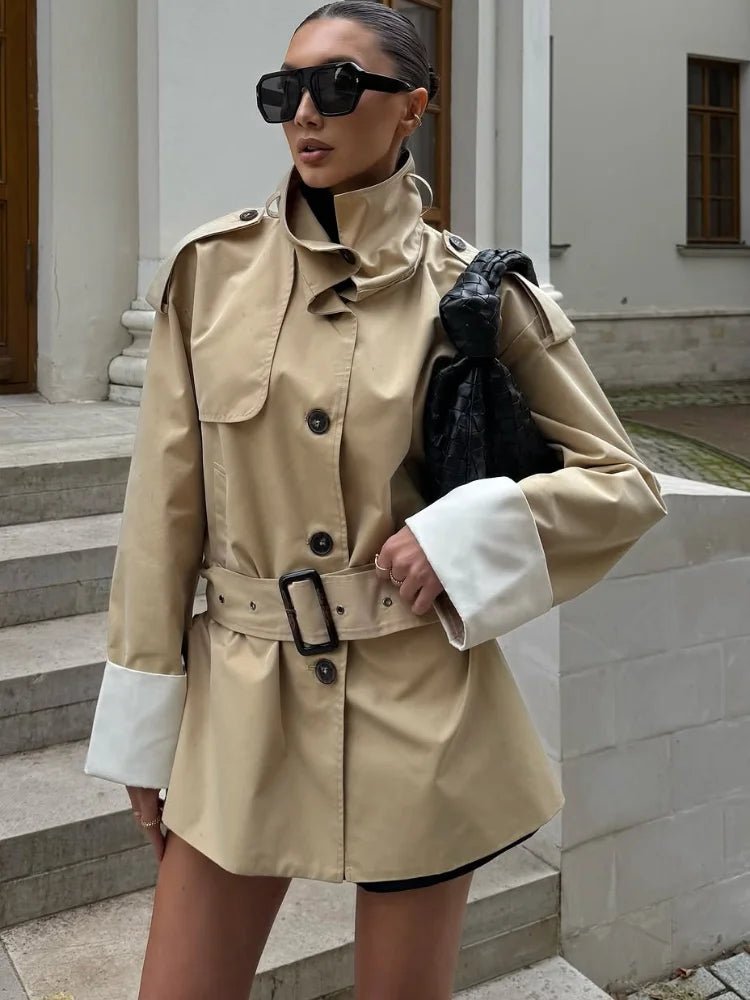 Sancha - Women's Relaxed Trench Coat with Colour Block and Ruching - photo 1