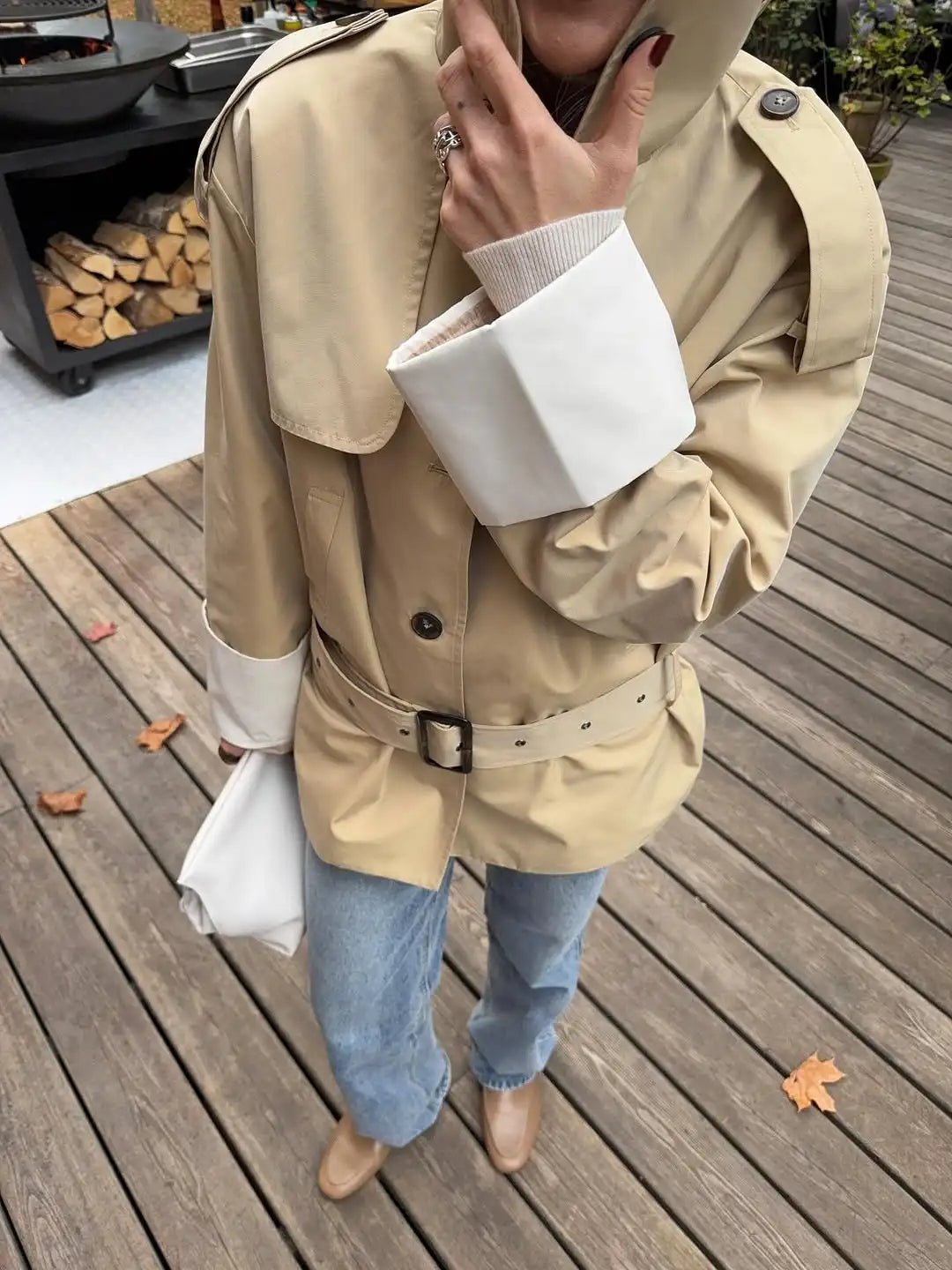 Sancha - Women's Relaxed Trench Coat with Colour Block and Ruching - photo 2