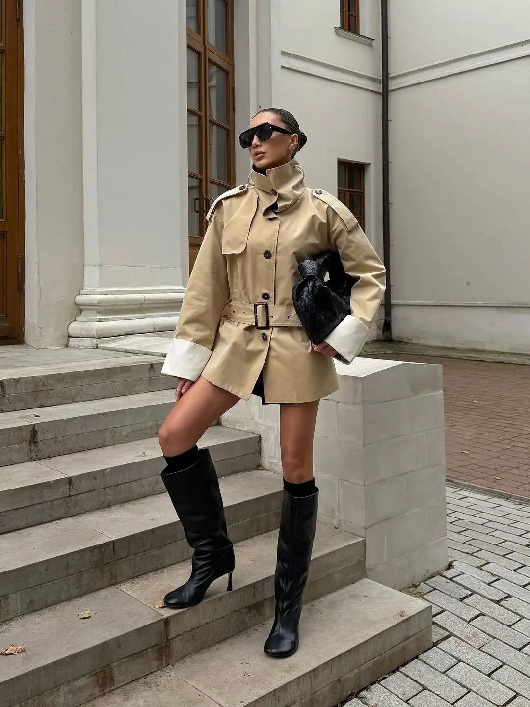Sancha - Women's Relaxed Trench Coat with Colour Block and Ruching - photo 3