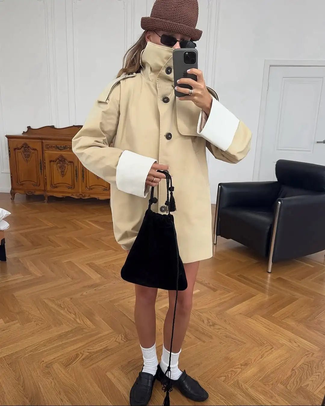 Sancha - Women's Relaxed Trench Coat with Colour Block and Ruching - photo 4