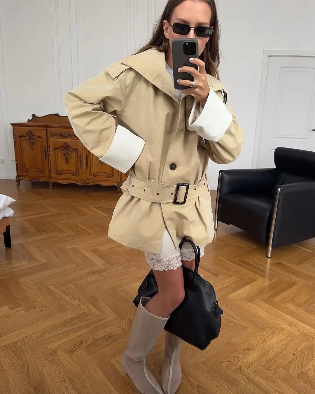 Sancha - Women's Relaxed Trench Coat with Colour Block and Ruching - photo 5