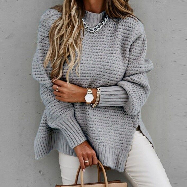 Sapphire - Women's Chunky Knit Sweater with High Neck - photo 5