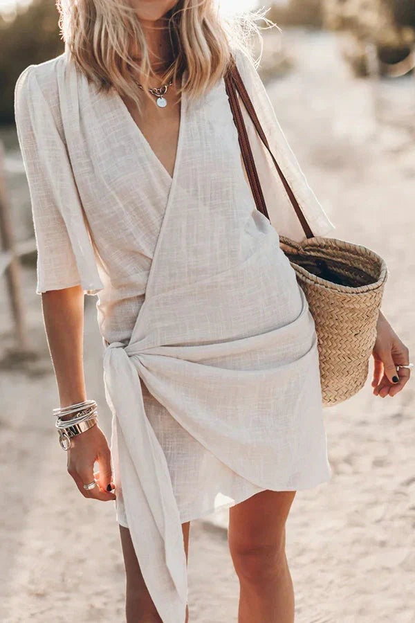 Cynthia - Women's Wrap Mini Dress with Short Sleeves