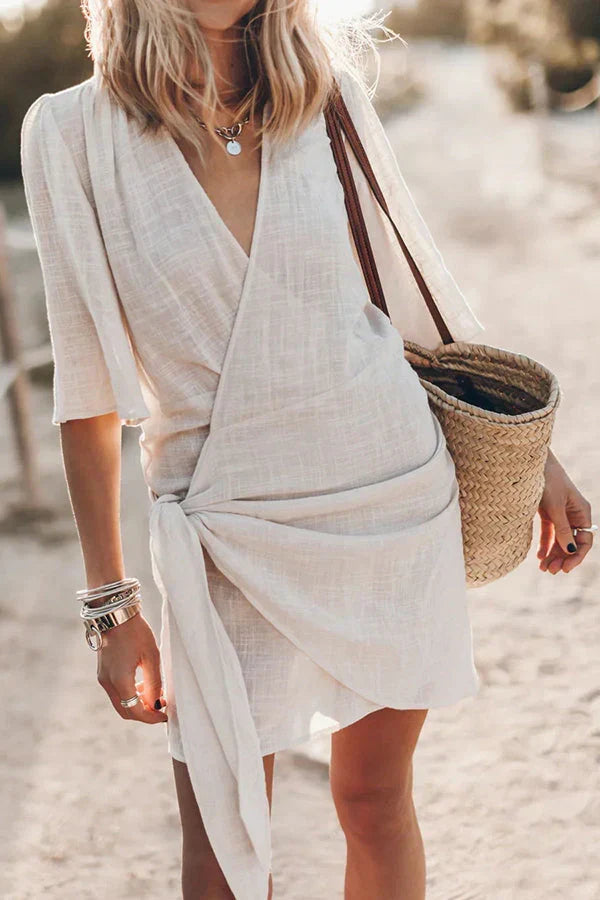 Cynthia - Women's Wrap Mini Dress with Short Sleeves