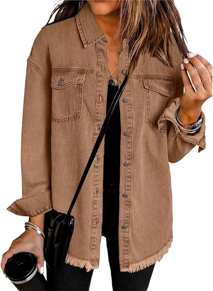 Seraphina - Women's Relaxed Jacket with Button Front in Brown