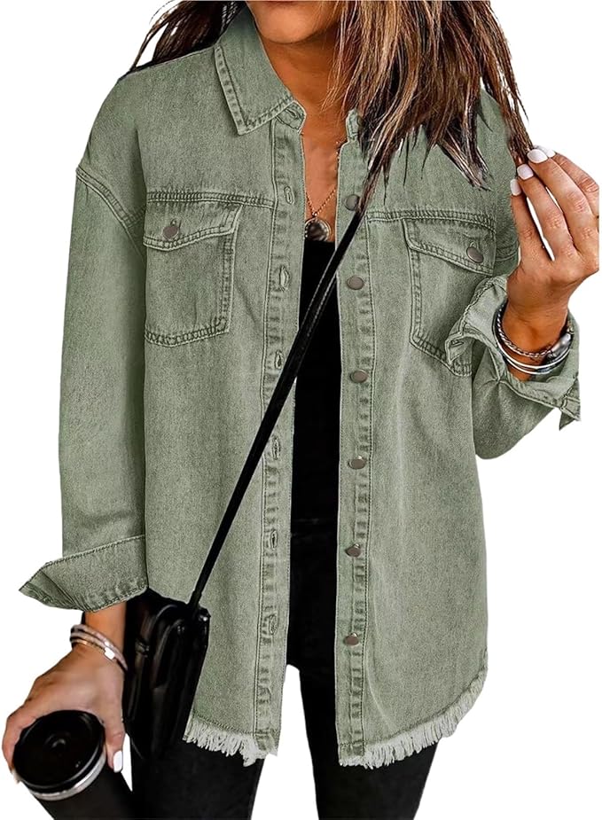 Seraphina - Women's Relaxed Jacket with Button Front in Green