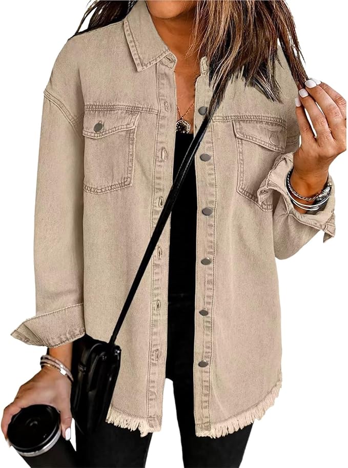 Seraphina - Women's Relaxed Jacket with Button Front in Beige