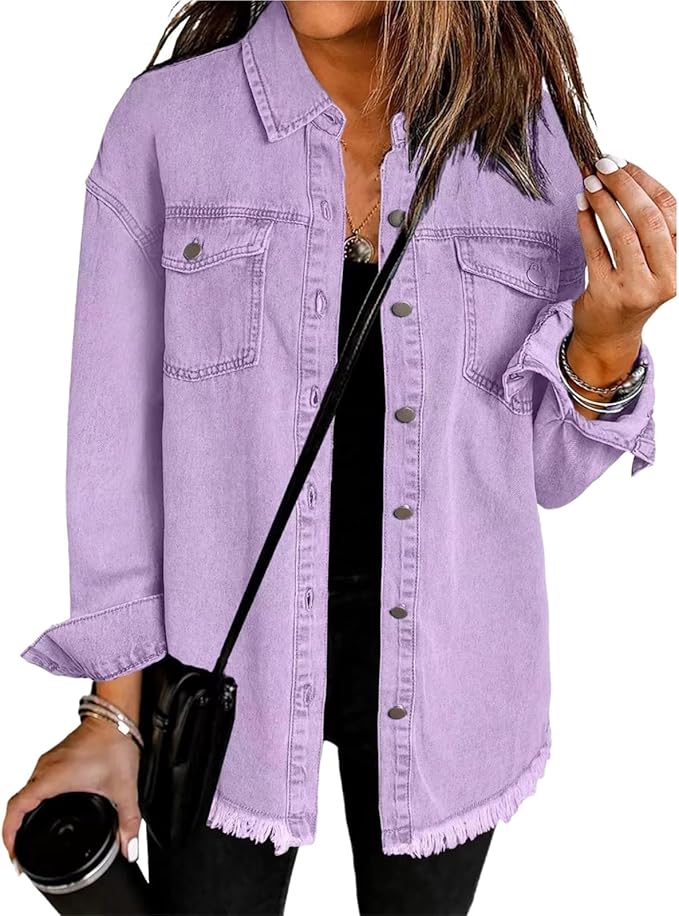 Seraphina - Women's Relaxed Jacket with Button Front in Light Purple