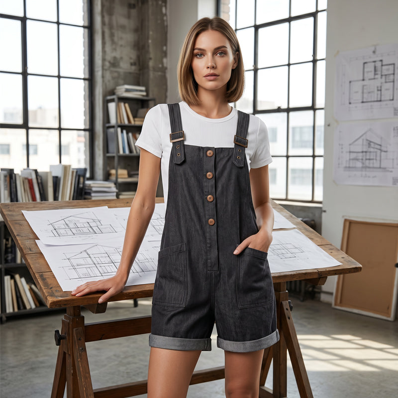 Sibyl - Women's Short Denim Overalls Vintage Style - photo 12