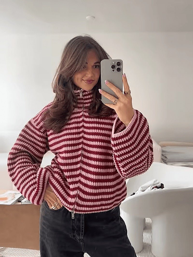 Sibyl - Women's Knitted Jumper with Zip Front